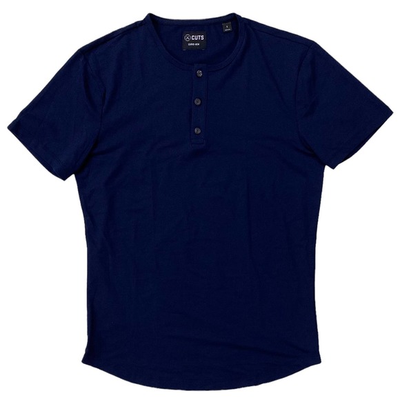 Cuts Clothing Other - Cuts Clothing Men's Curve Hem Henley 4 Way Stretch Tee T-Shirt - Pacific Blue
